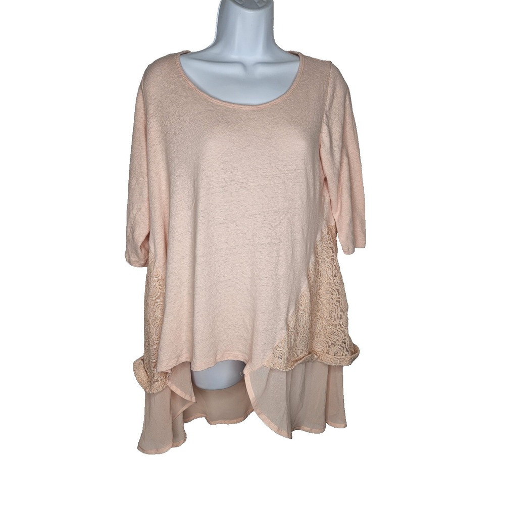 Torrid Plus Size 3 Blush Pink Lace Hi-Low Tunic Top Sheer Hem Boho Romantic